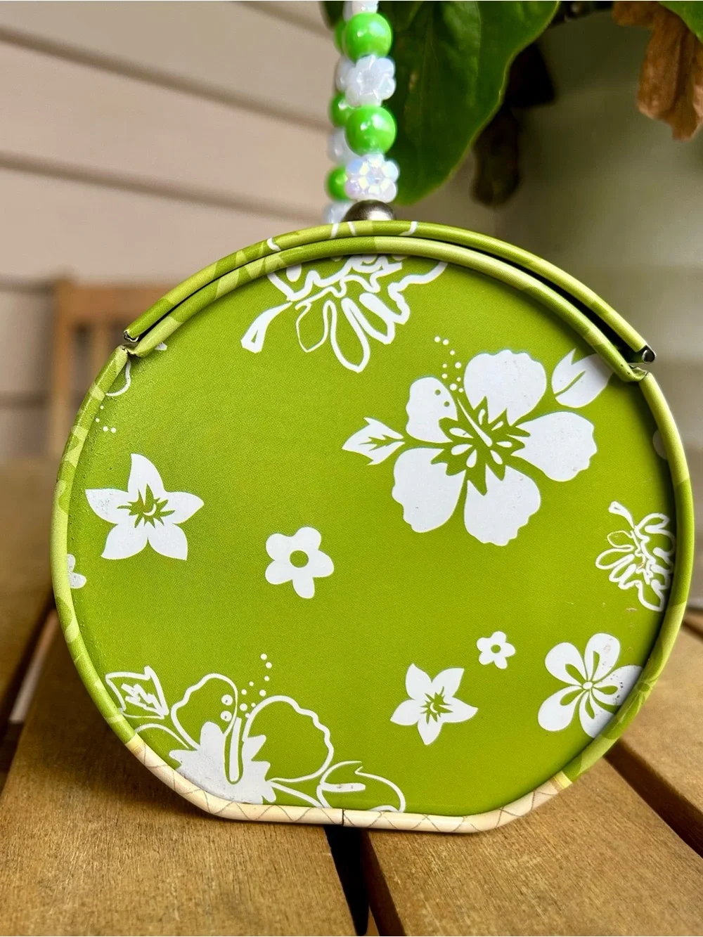 Vintage Betty Boop Lime Green Floral Tin Purse with Beaded Handle